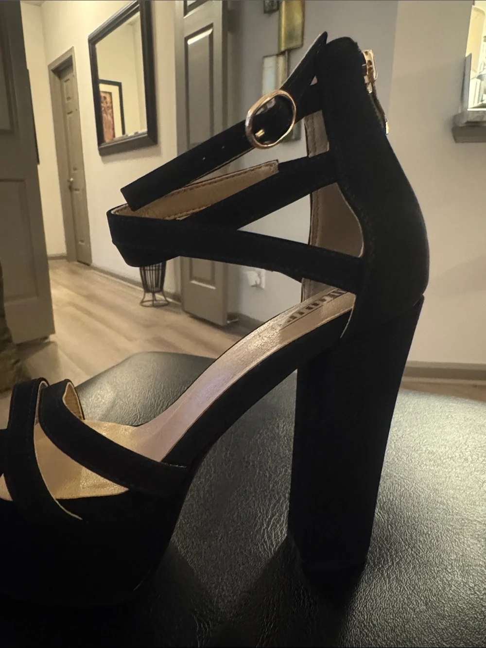 🔥IDIFU Women's Black Platform Chunky High Heels Dress Sandals Open Toe Size 7